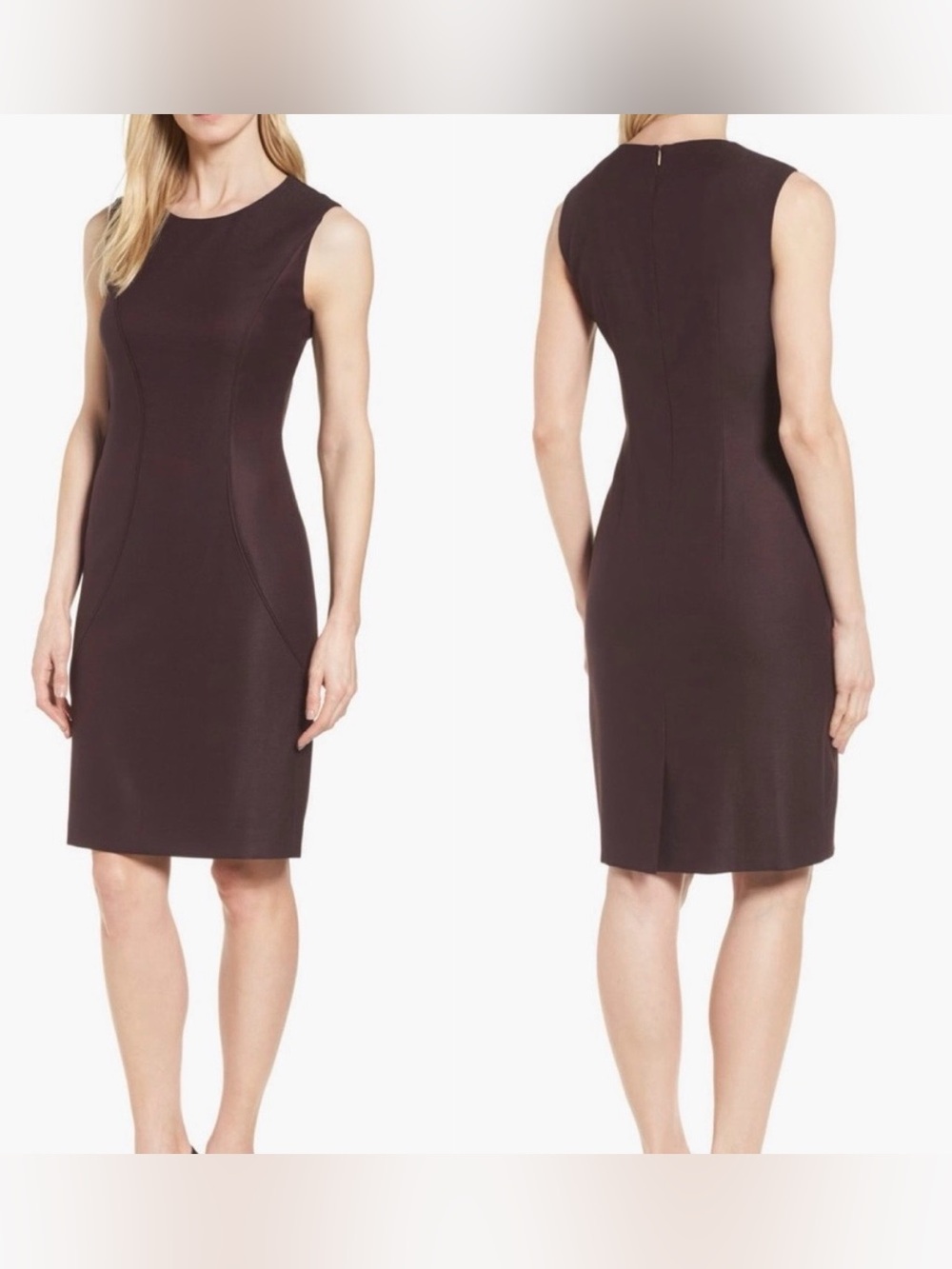 Hugo Boss Denesa Sleeveless Wool Sheath Dress Burgundy Oxblood Brown 6